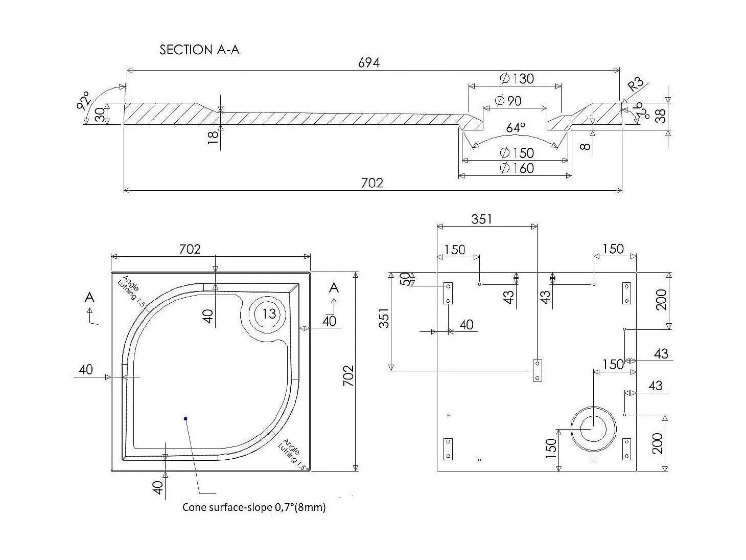 Receveur De Douche En Résine 70X70 Au Ras Du Sol | Klio