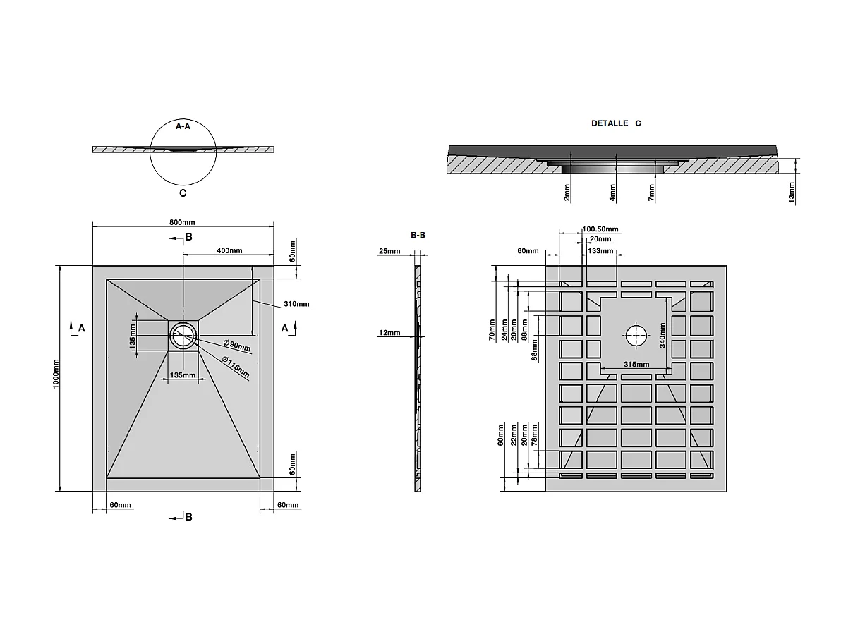 Receveur De Douche 80X100 En Résine Anthracite Effet Pierre | Muse