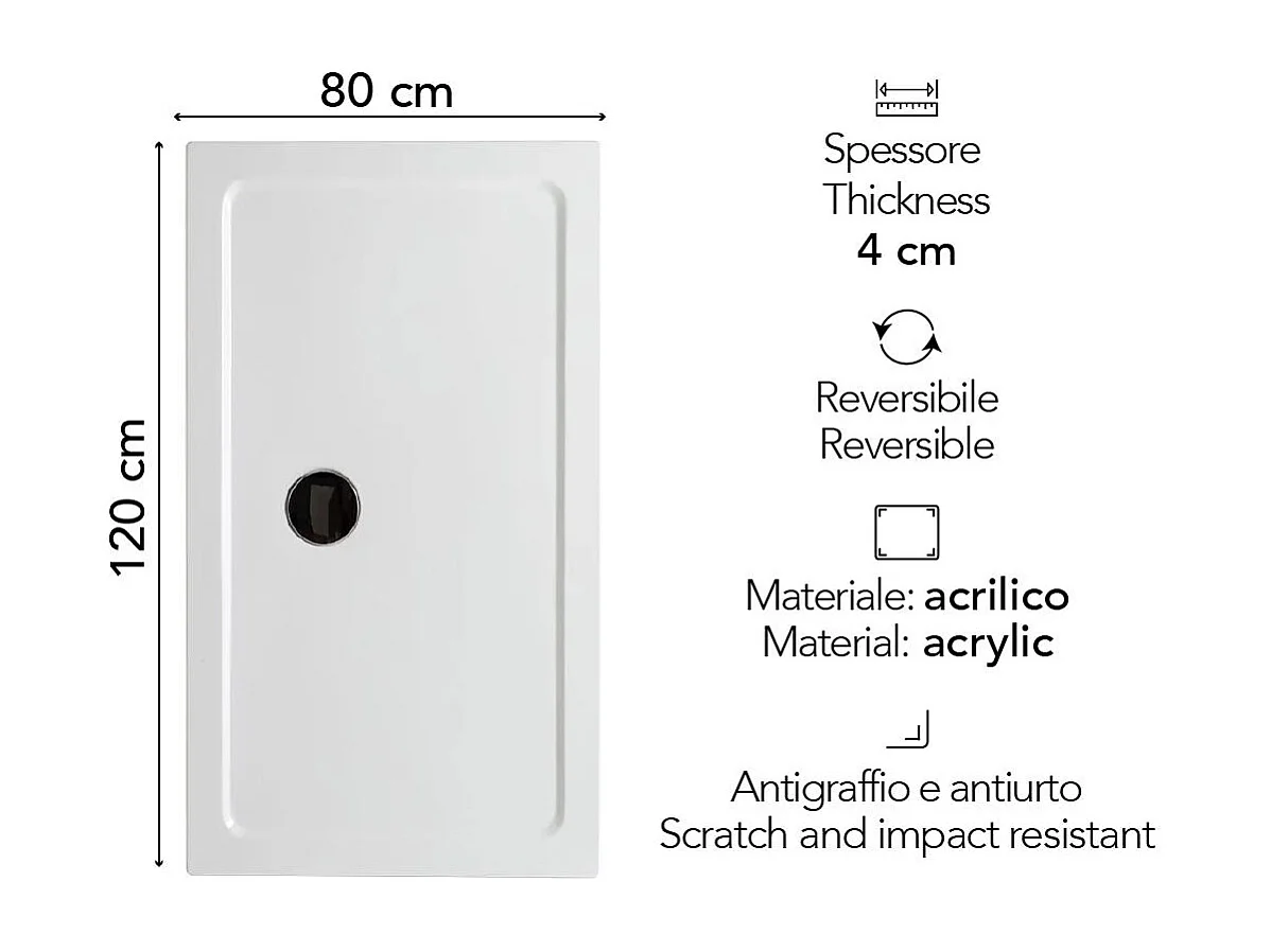 Receveur De Douche Rectangulaire 120X80 En Acrylique Et Abs Blanc | Alba
