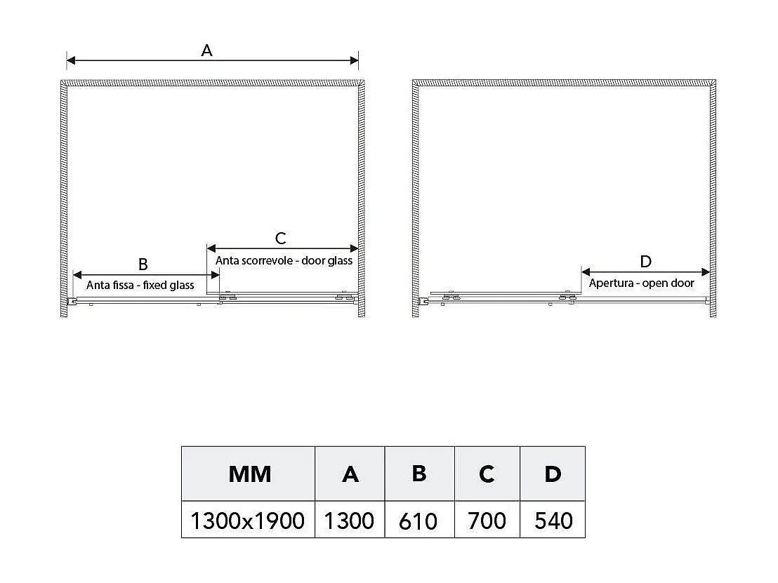 Cabine De Douche 70X130 Porte Coulissante Crystal Transparente 190 H | Dream