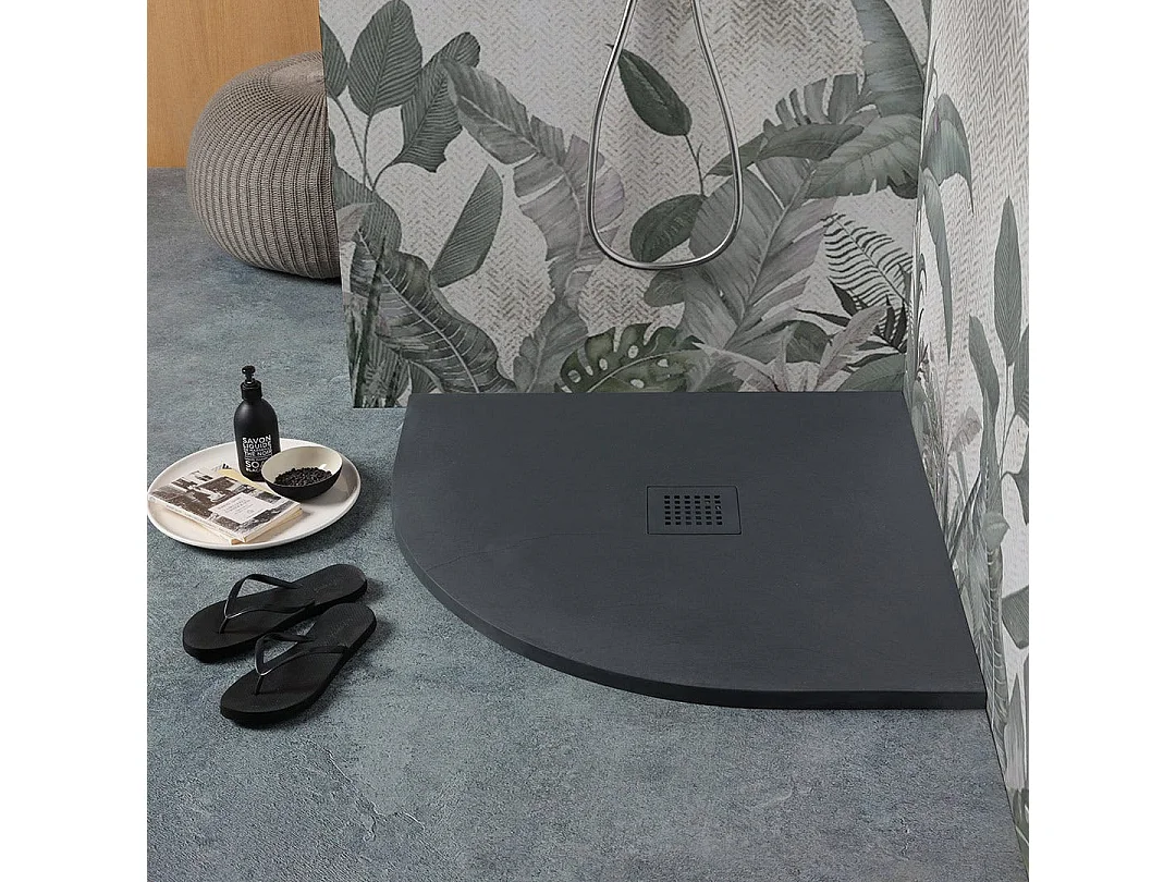 Receveur De Douche Angulaire 80X80 En Résine Gris Anthracite | Muse