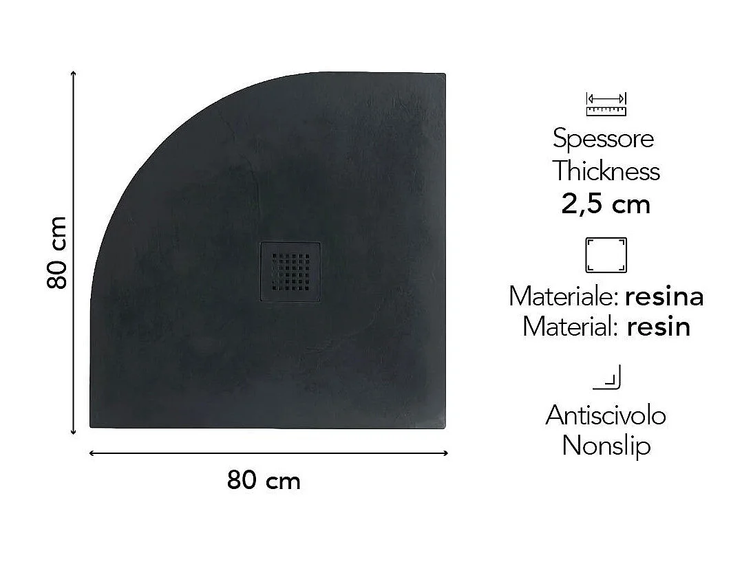 Receveur De Douche Angulaire 80X80 En Résine Gris Anthracite | Muse