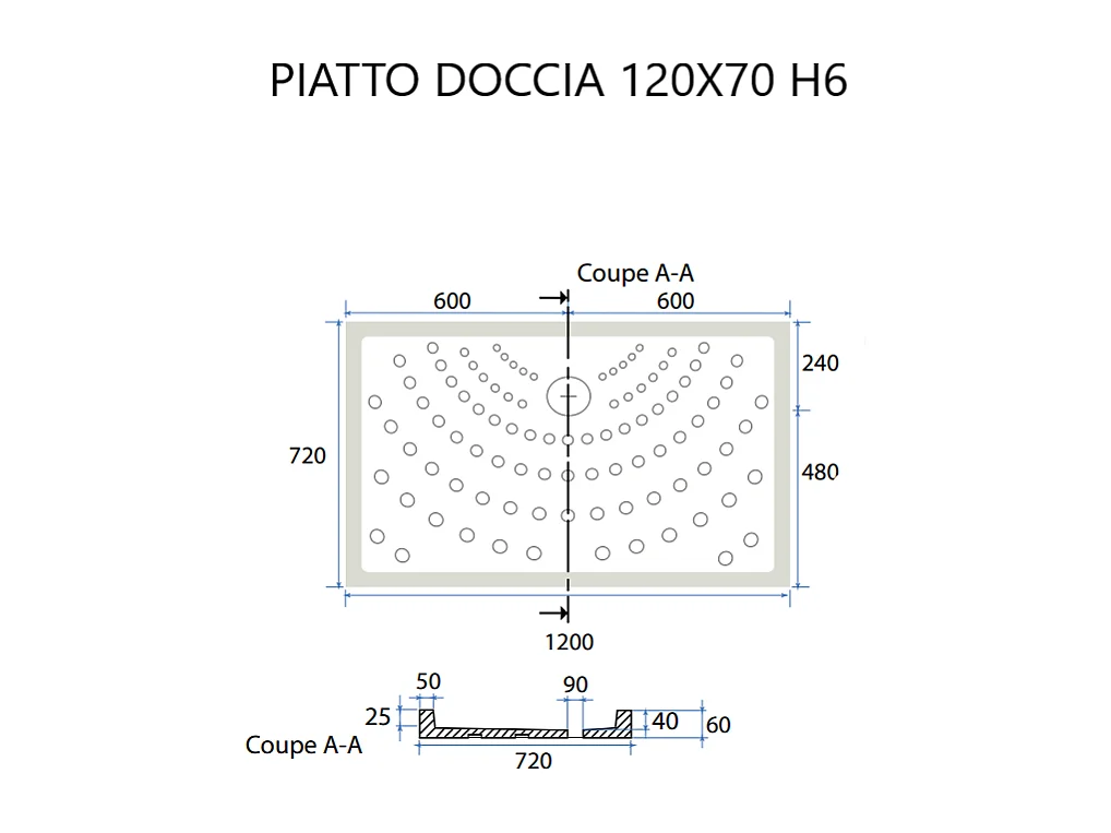 Plateau De Douche Rectangulaire En Ceramique 70X120 H6 Non-Slip | Malta