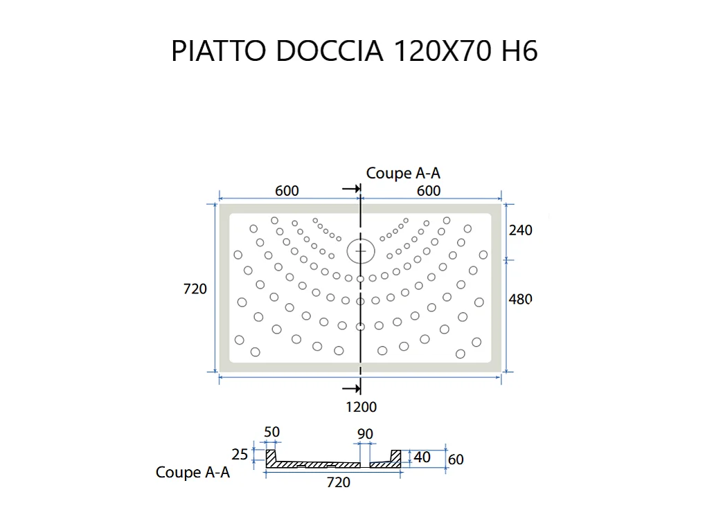 Plateau De Douche Rectangulaire En Ceramique 70X120 H6 Non-Slip | Malta