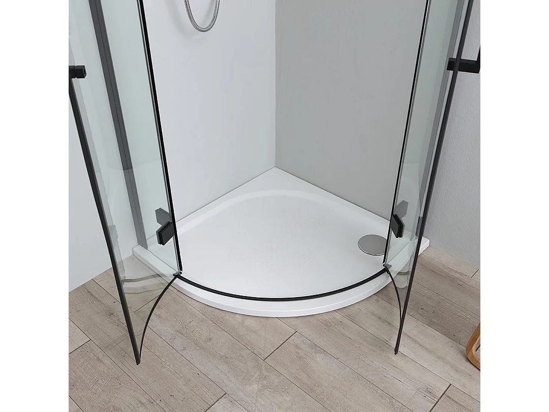 Cabine De Douche 90X90 Semi-Circulaire Ouverture À Charnière Noir  | London