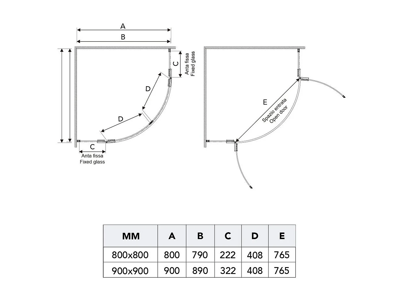Cabine De Douche 90X90 Semi-Circulaire Ouverture À Charnière Noir  | London