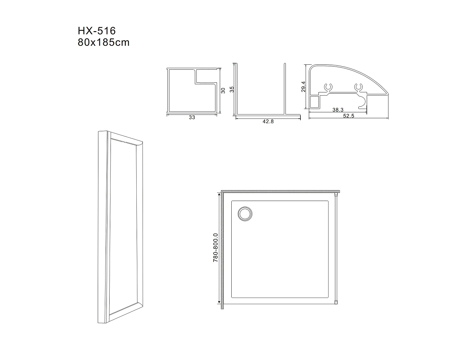 Porte De Douche En Niche  Avec Porte Fixe 160X80 Cm Verre Transparent | Giada
