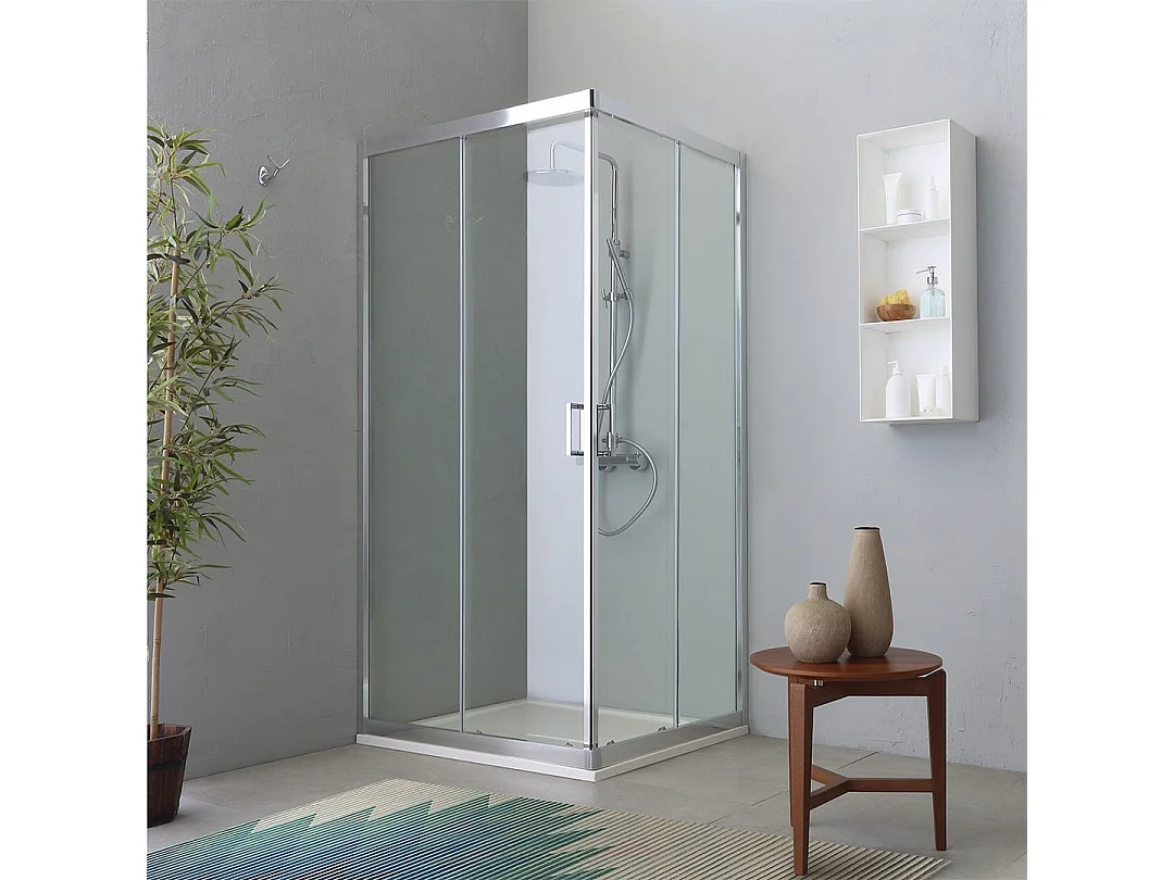 Cabine Angulaire Pour Douche Deux Portes Coulissantes Transparente 80X100 Profil Flat | Fly