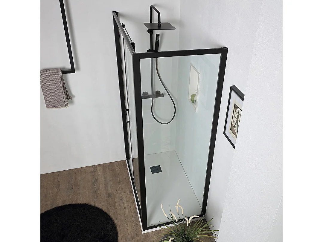 Porte De Douche Niche 140 Cm Avec Paroi Fixe 80 Cm Hauteur 190 Cm Avec Verre Transparent | City