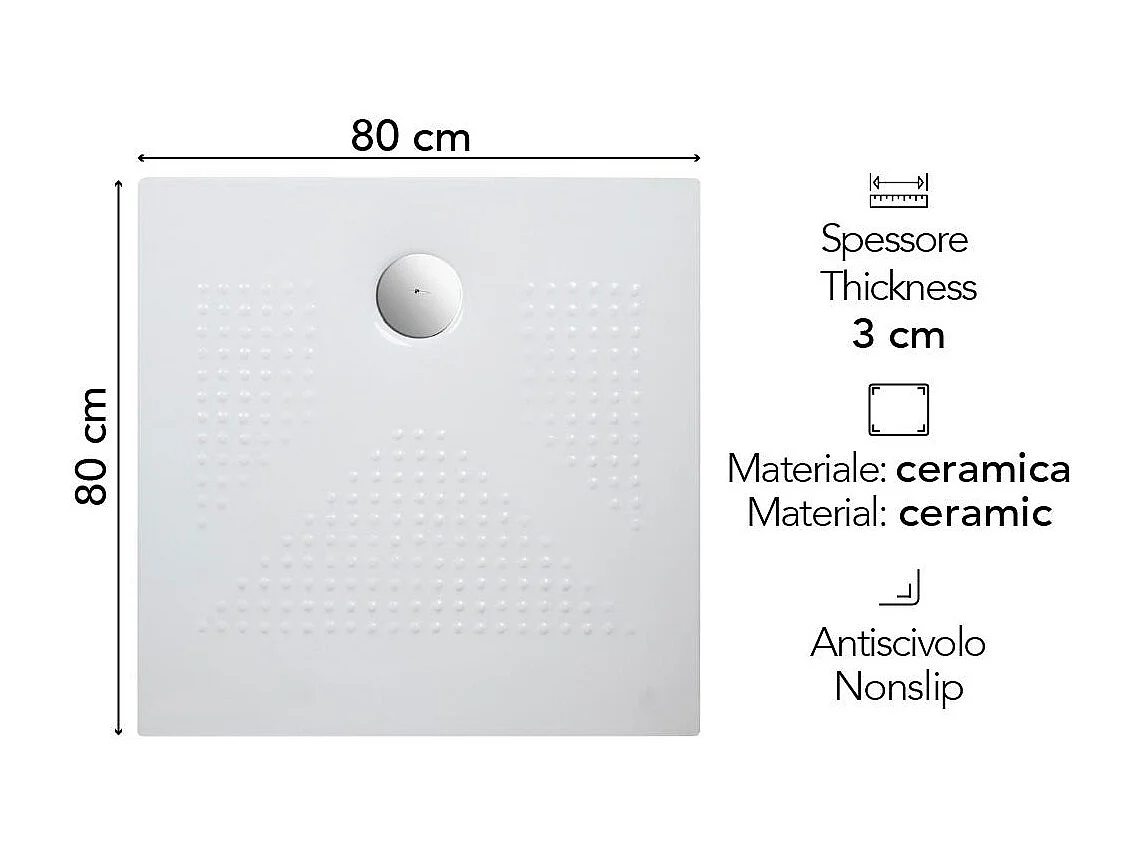 Receveur De Douche Carré 80X80 En Céramique Mince 3Cm | Delfino