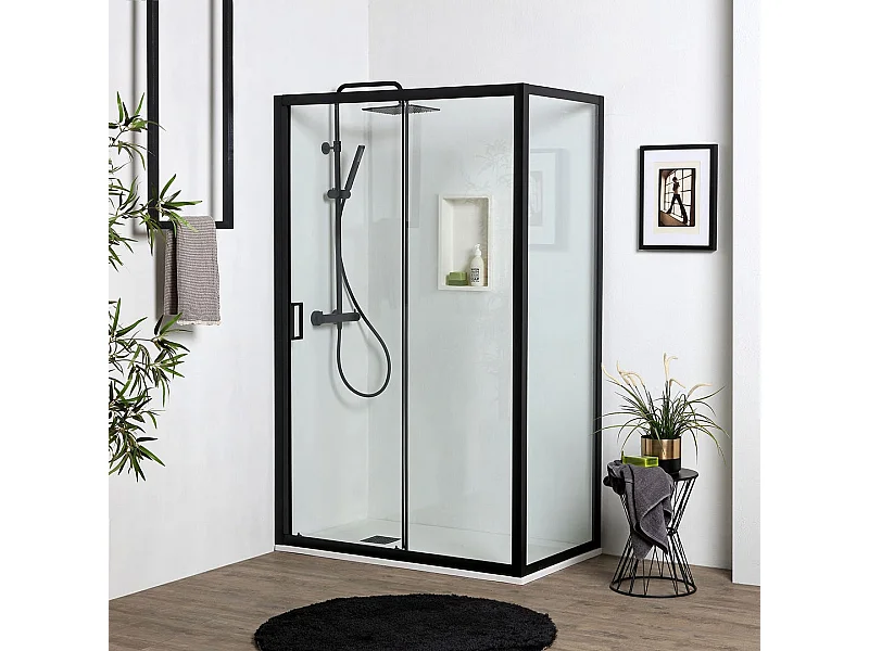 Porte De Douche Niche 140Cm + Paroi Fixe 70Cm Avec Porte Coulissante | City