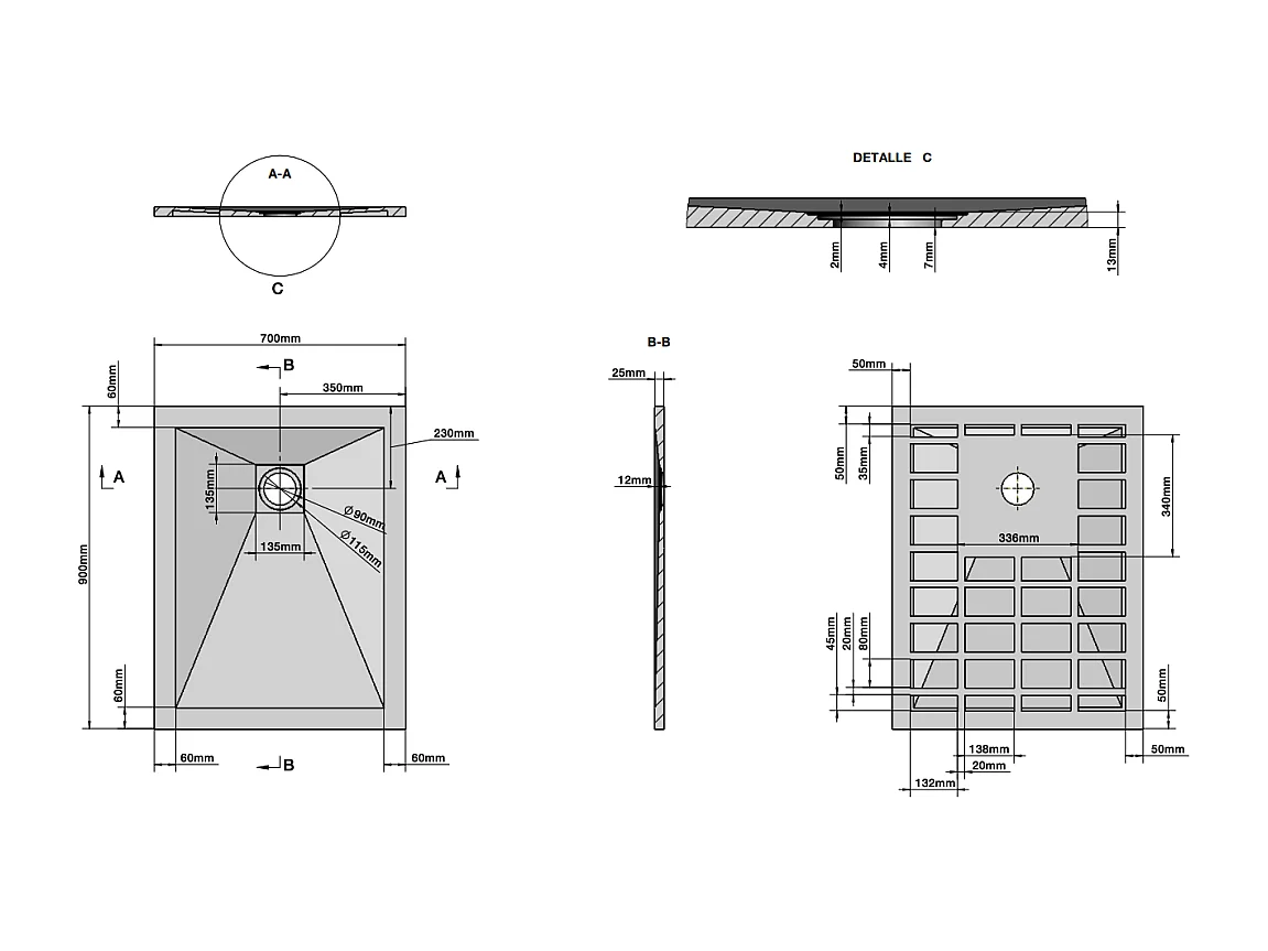Receveur De Douche En Résine Anthracite Effet Pierre 70X90 | Muse