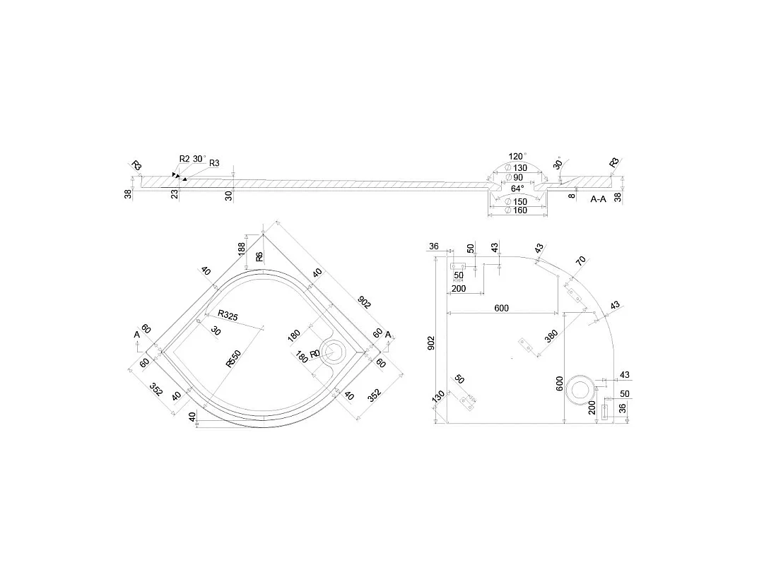 Receveur De Douche Fin Semi-Circulaire En Résine 90 Cm | Klio