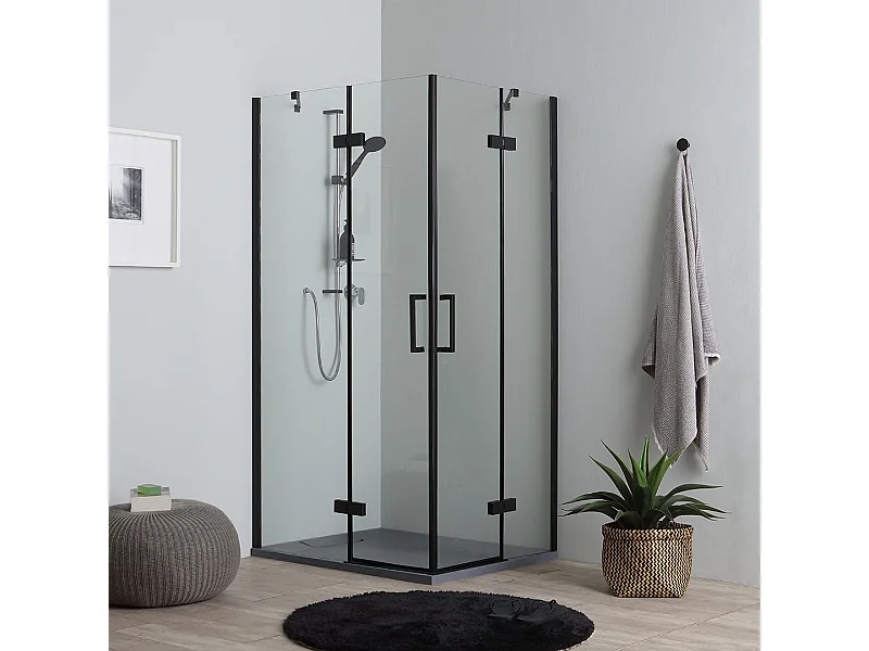 Cabine De Douche 80X100 H190 Noir Mat Porte Battante Sans Cadre | London