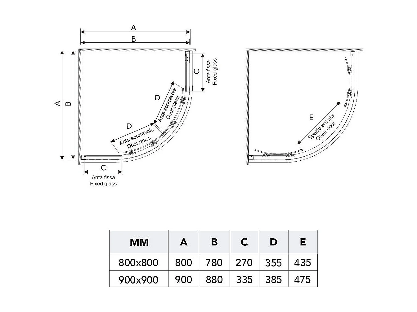 Cabine De Douche Moderne Angulaire Profiles En Aluminium 80X80 Transparent | Fly