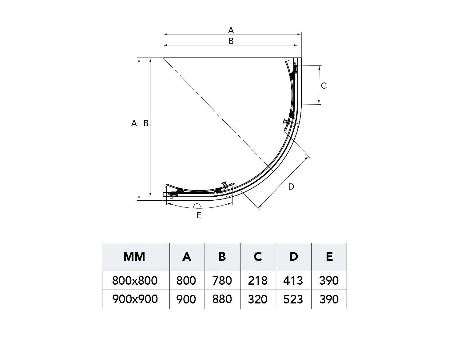 Cabine De Douche D'angle Semi-Circulaire 80X80 Verre Dépoli | Giada