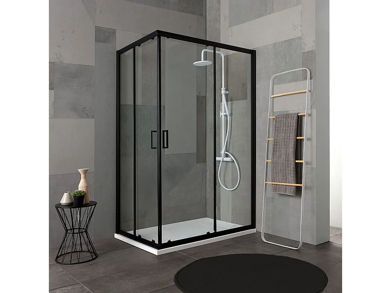 Cabine Douche 80X120 Profil Noir Opacque Cristal Transparent | City