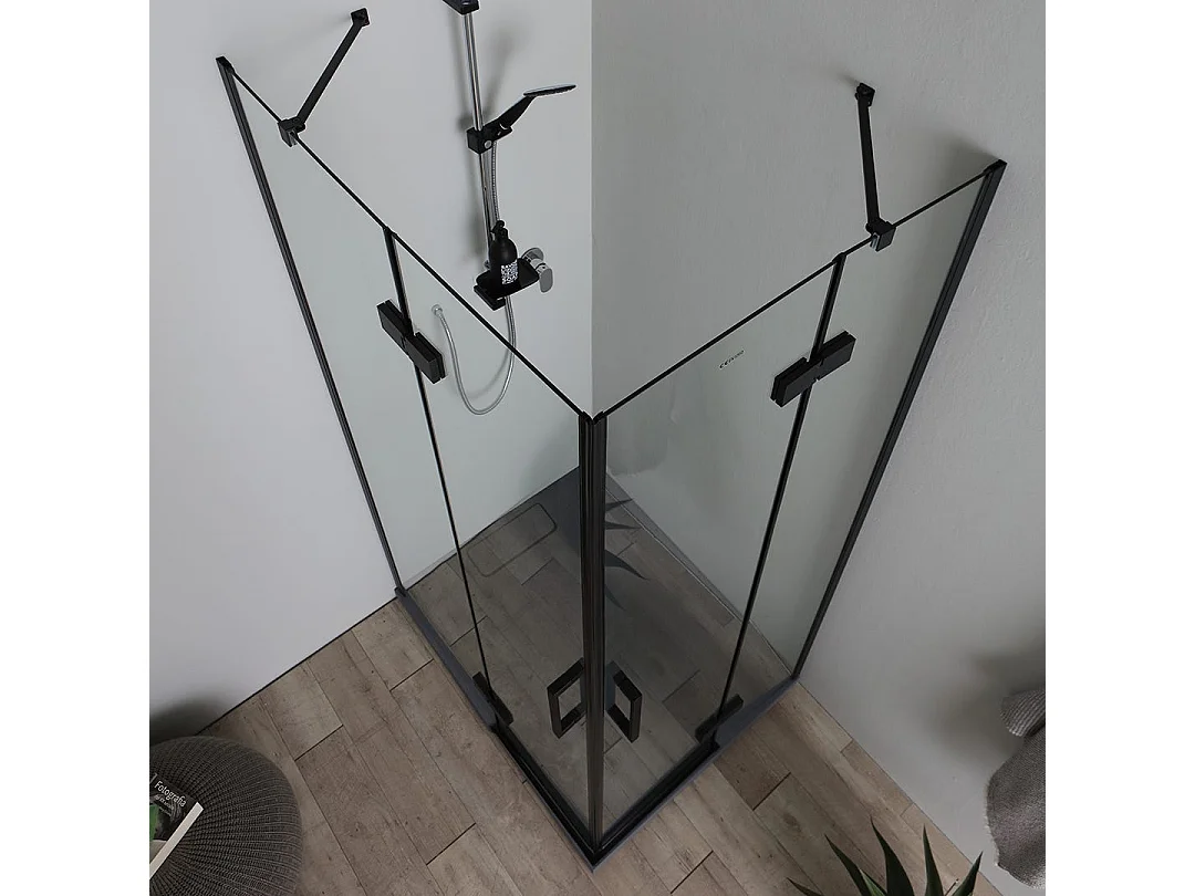 Cabine De Douche 120X80 Noire Porte En Verre À Double Charnières 6Mm | London