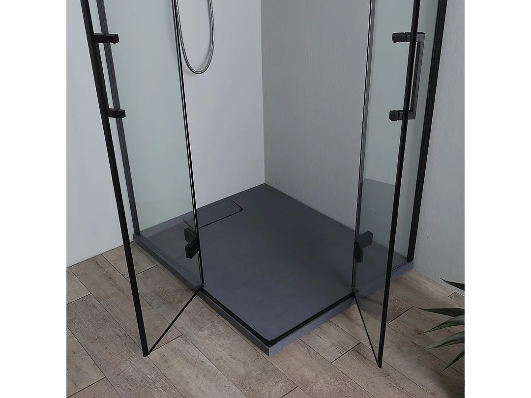 Cabine De Douche 120X80 Noire Porte En Verre À Double Charnières 6Mm | London