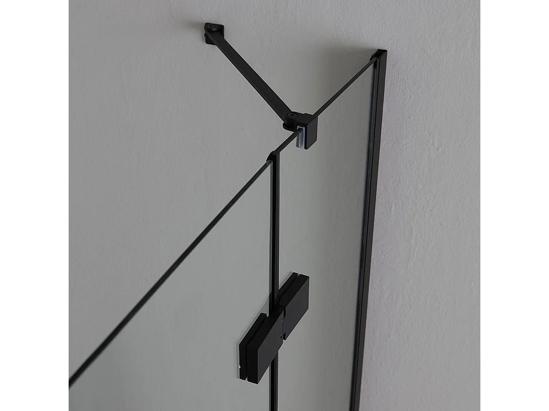 Cabine De Douche 120X80 Noire Porte En Verre À Double Charnières 6Mm | London