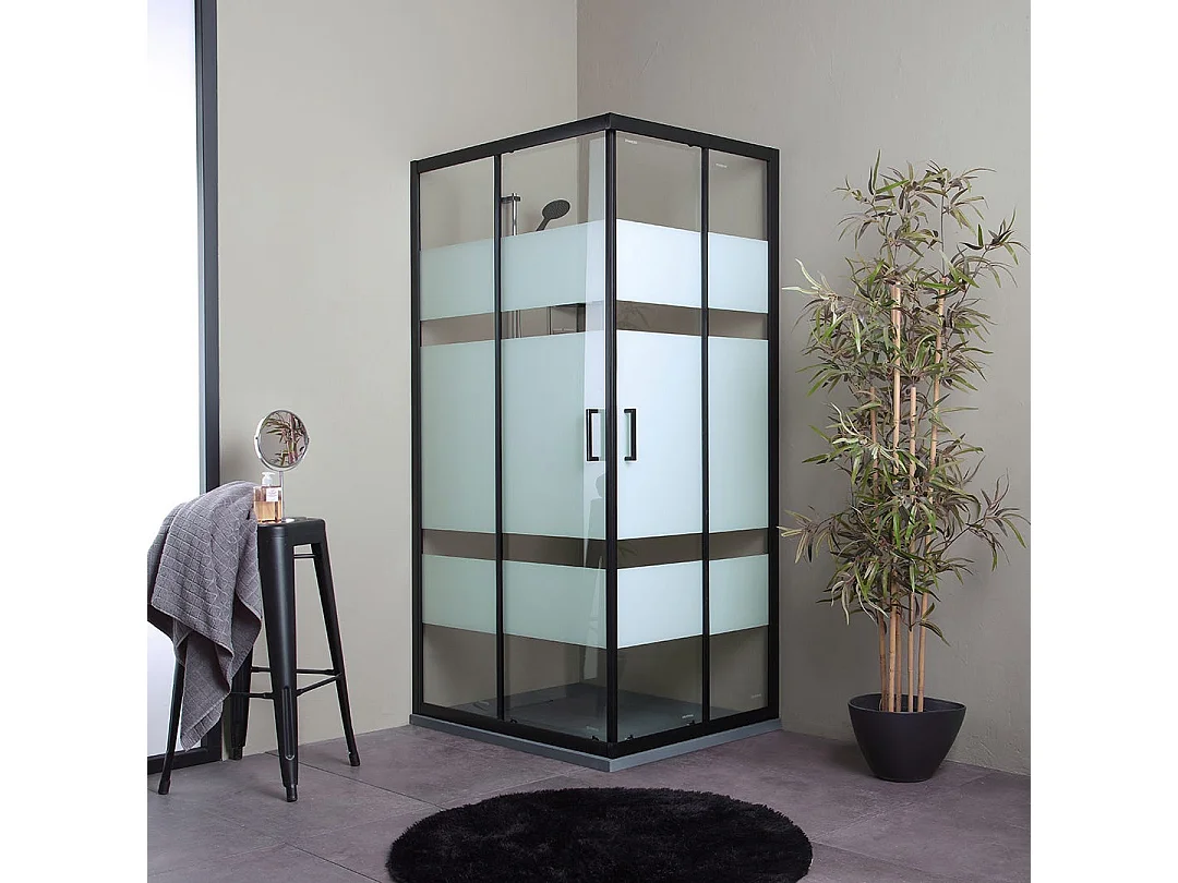 Cabine De Douche 70X90 Profilés Noirs Mats Avec Verre Sérigraphié | City