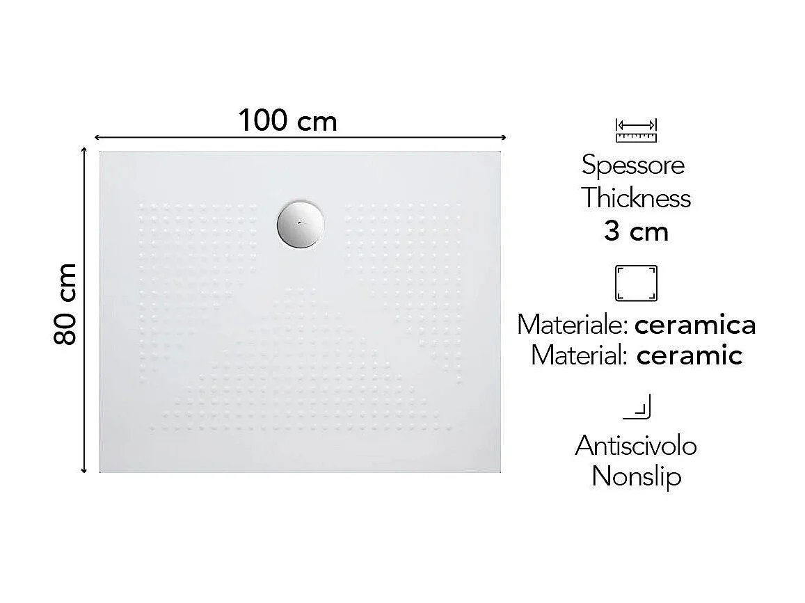 80X100 Plateau De Douche En Ceramique Blanche Fine 3 Cm | Delfino