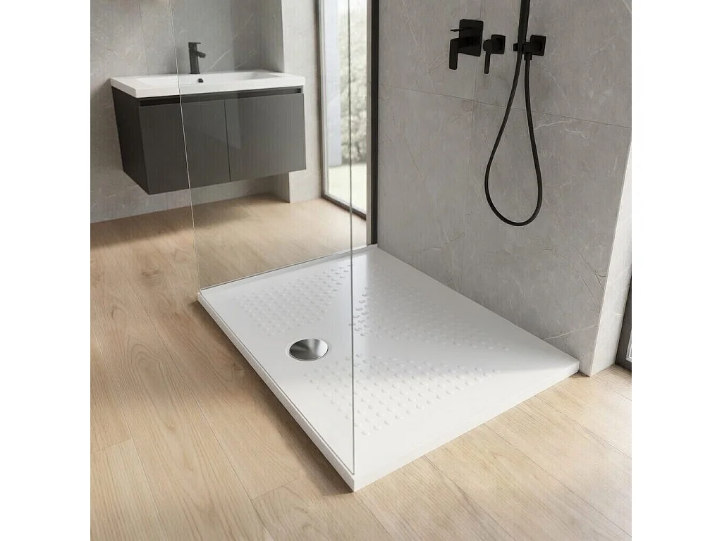 80X100 Plateau De Douche En Ceramique Blanche Fine 3 Cm | Delfino
