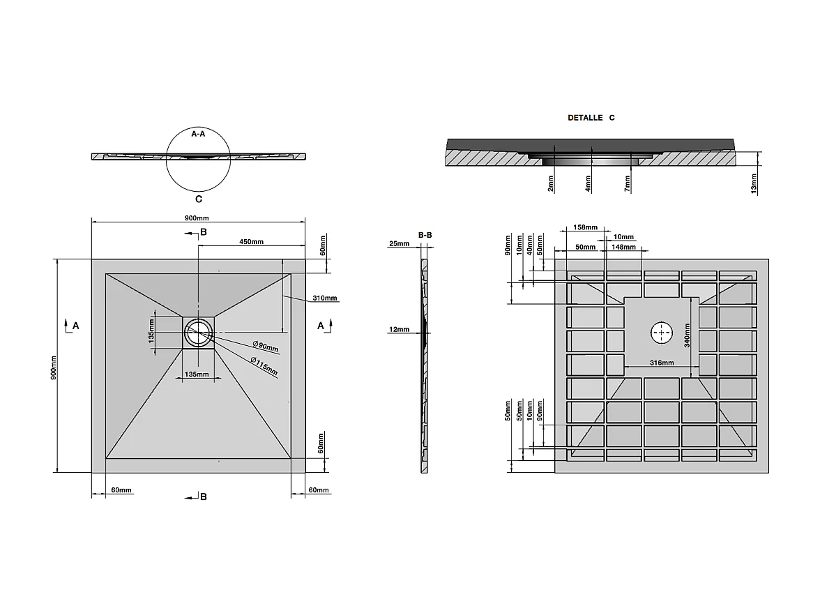 Receveur De Douche 90X90 Résine Gris Anthracite Effet Pierre | Muse