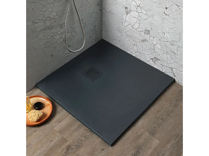 Receveur De Douche 70X70 En Résine Gris Anthracite Effet Pierre  | Muse