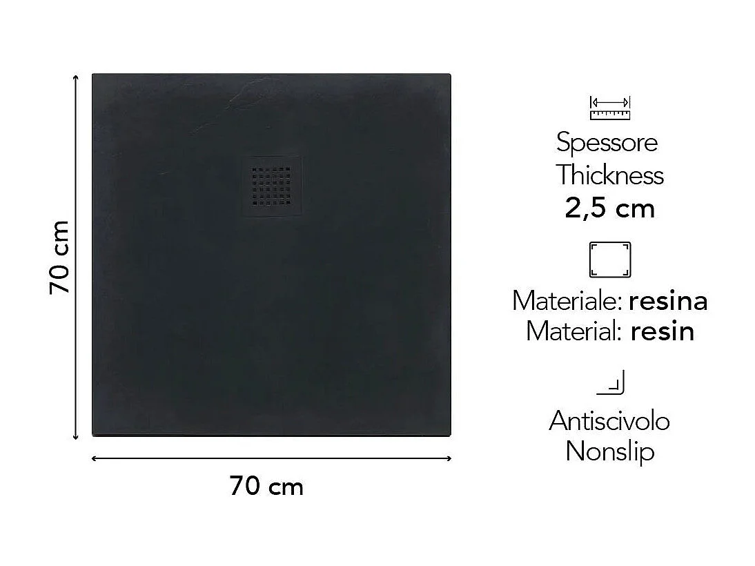 Receveur De Douche 70X70 En Résine Gris Anthracite Effet Pierre  | Muse