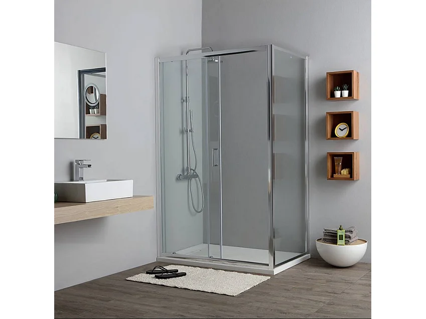 Cabine De Douche 120X80cm Côté Fixe Et Porte Coulissante Transparente | New Giada