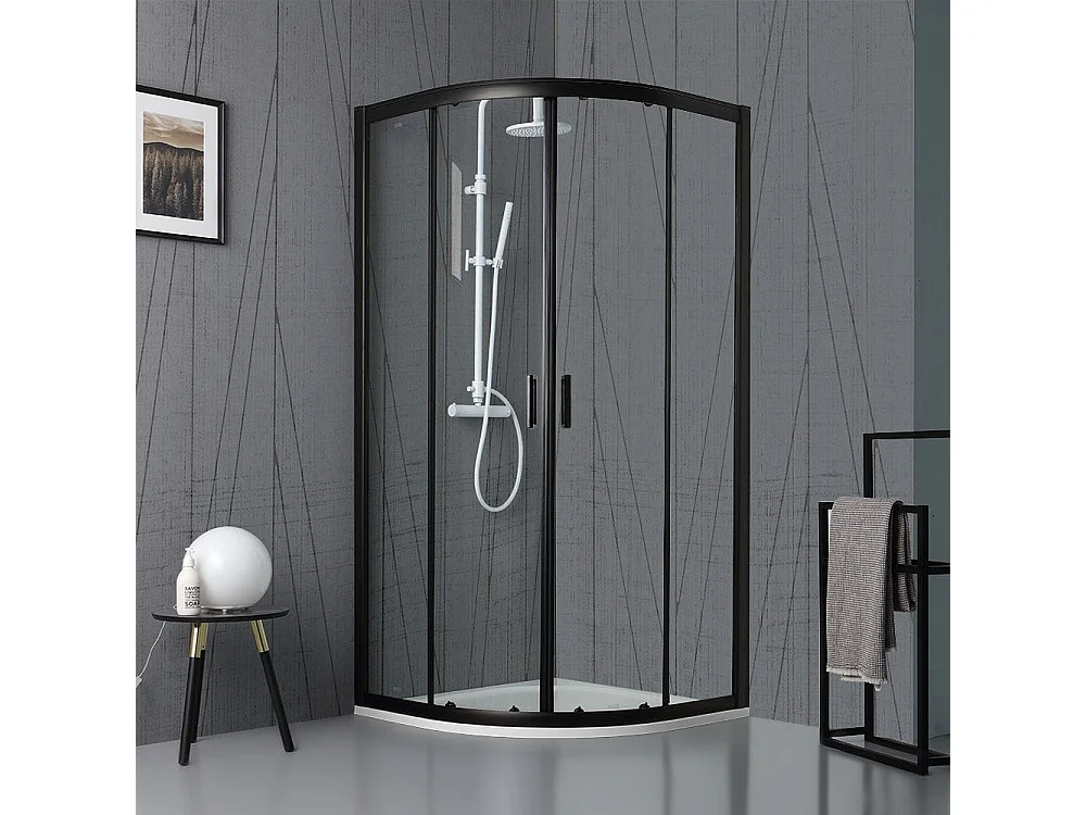 Porte De Douche Semi-Circulaire Noire Matte Cm 90 Cristal Transparent | City