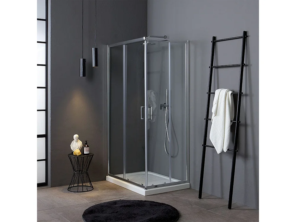 Cabine De Douche D'angle Coulissante 70X100 Cm Cristal Transparent | Luna