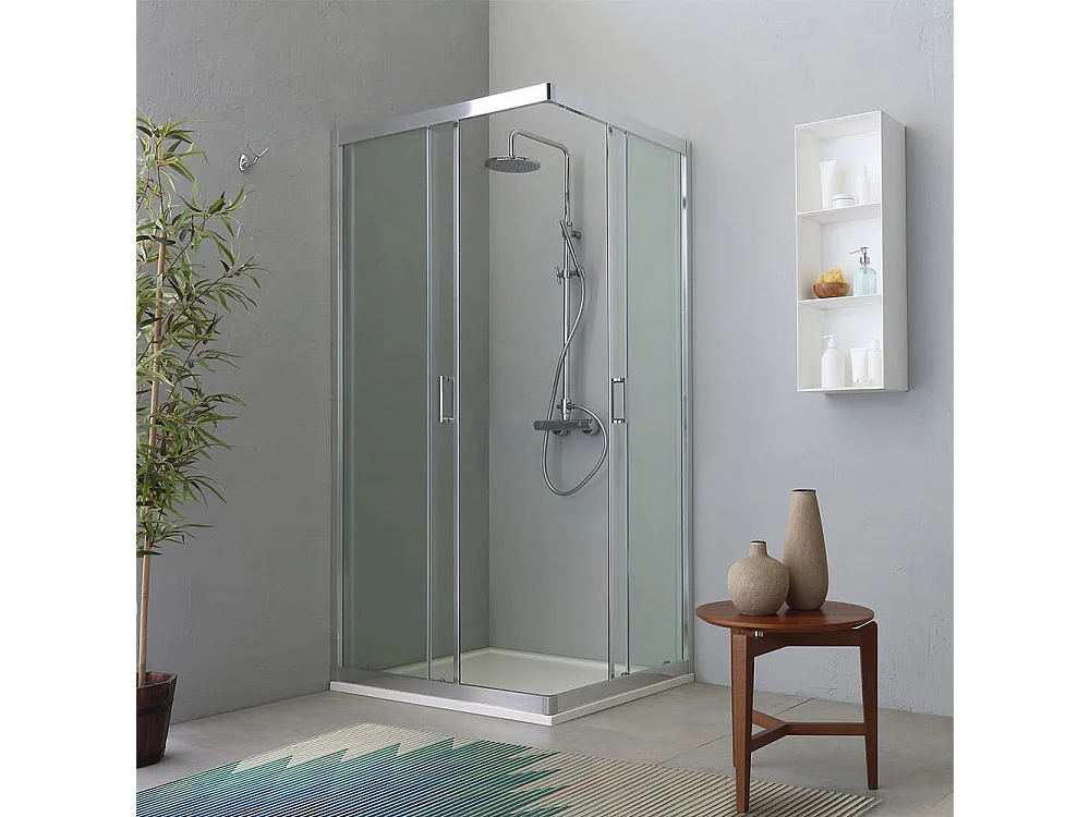 Cabine De Douche Angulaire 70X90 Reversibile Profilés Modernes Verre 6Mm | Fly