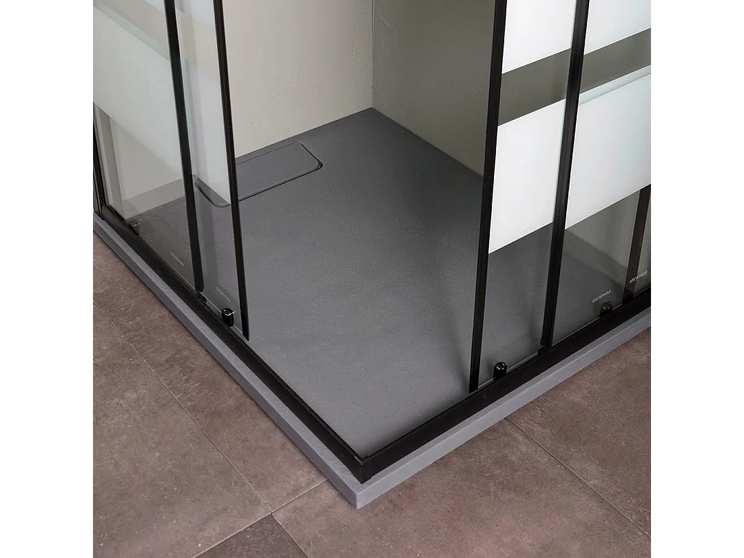 Cabine De Douche Coulissante 100X80 Noir Mat Avec Portes Sérigraphiées | City