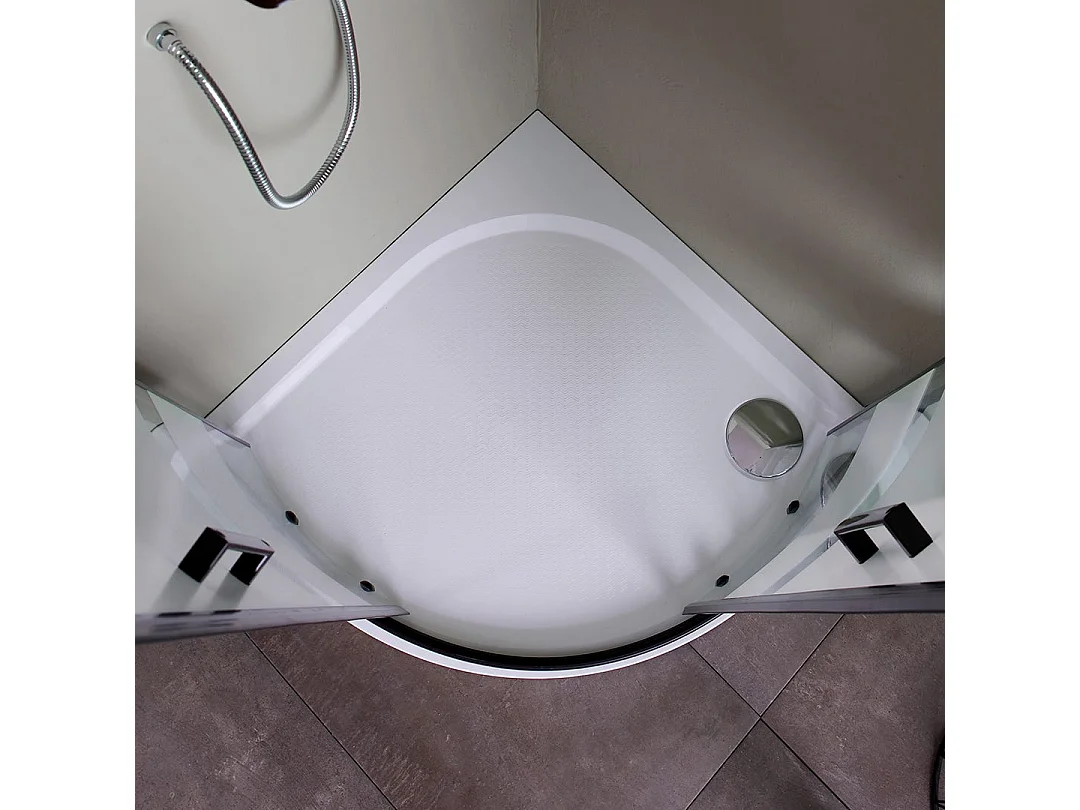 Cabine De Douche Semi-Circulaire 80X80 Verre Sérigraphié Cadre Noir Mat | City