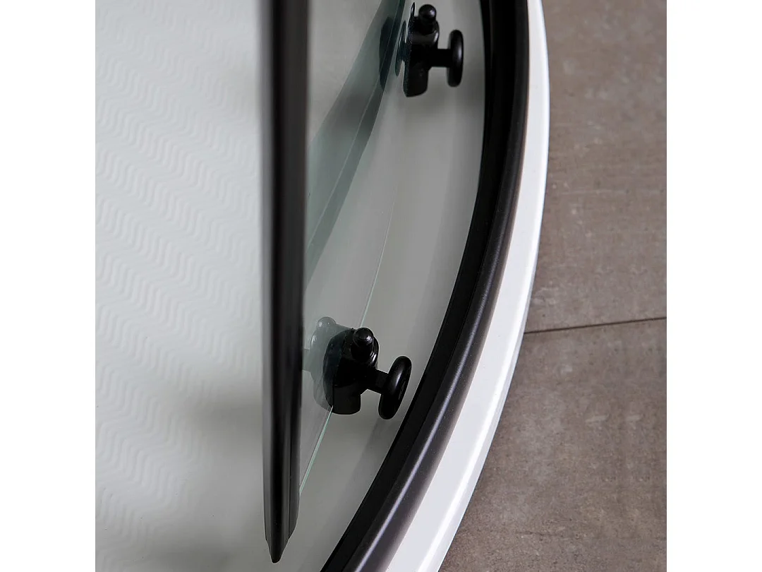 Cabine De Douche Semi-Circulaire 80X80 Verre Sérigraphié Cadre Noir Mat | City