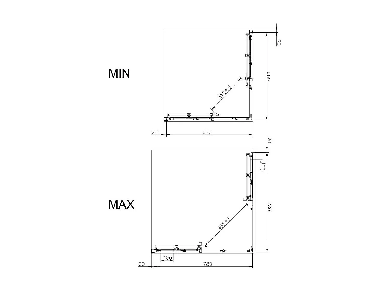 Cabine De Douche Réglable Et Sur Mesure De 68 À 80 Cm En Verre 4 Mm | Leo