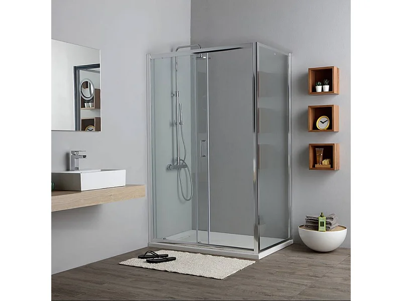 Cabine De Douche Rectangulaire 80X130cm Côté Fixe Et Porte Coulissante | New Giada
