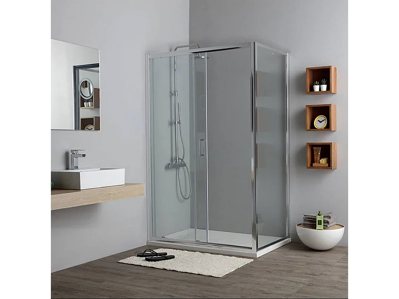 Cabine De Douche Rectangulaire 80X130cm Côté Fixe Et Porte Coulissante | New Giada