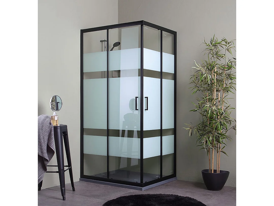 Cabine De Douche 80X120 Cadre Noir Mat Verre Sérigraphié 6Mm | City