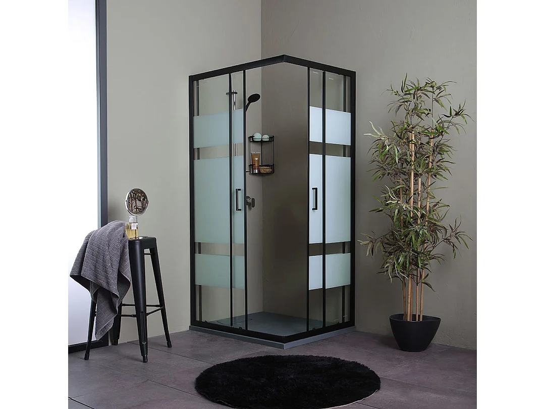 Cabine De Douche 80X120 Cadre Noir Mat Verre Sérigraphié 6Mm | City