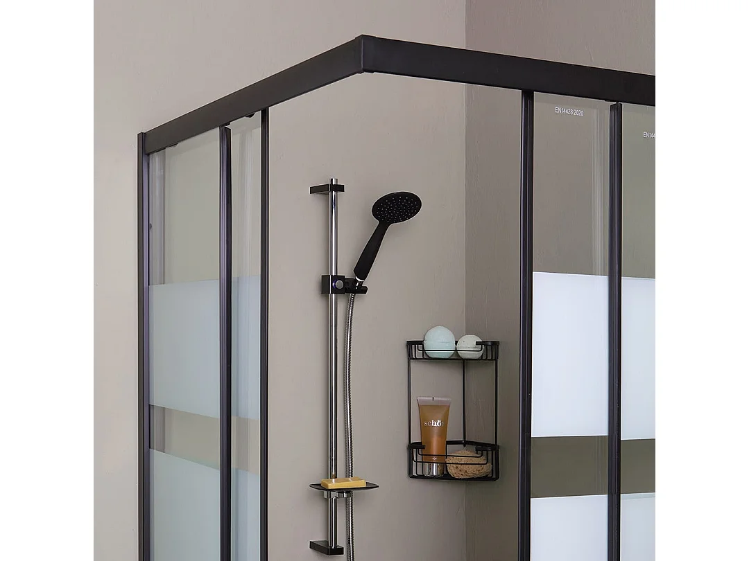 Cabine De Douche 80X120 Cadre Noir Mat Verre Sérigraphié 6Mm | City