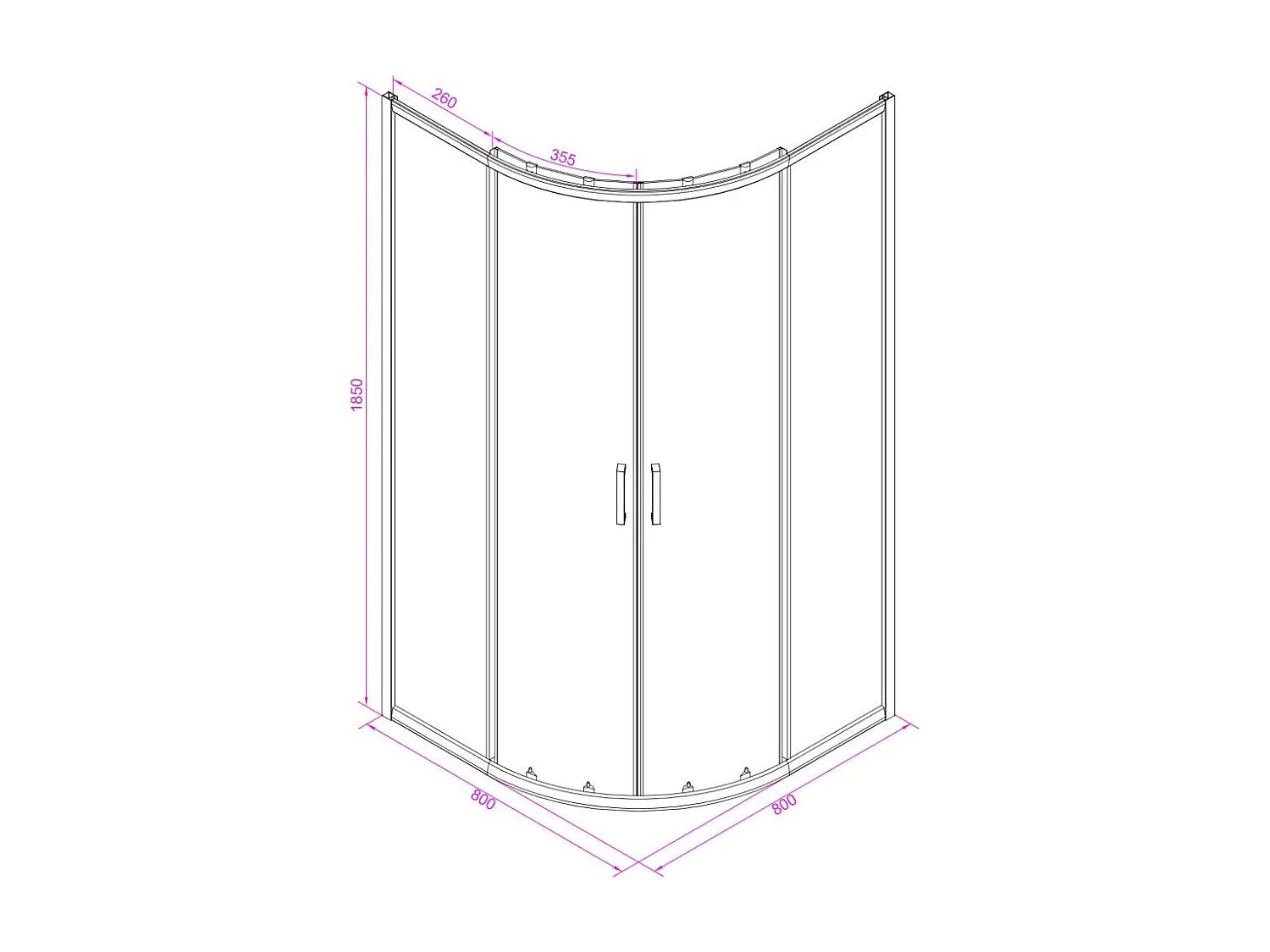 Cabine De Douche Semicercle 80X80 Cm Verre 4Mm Transparent Angulaire | Luna