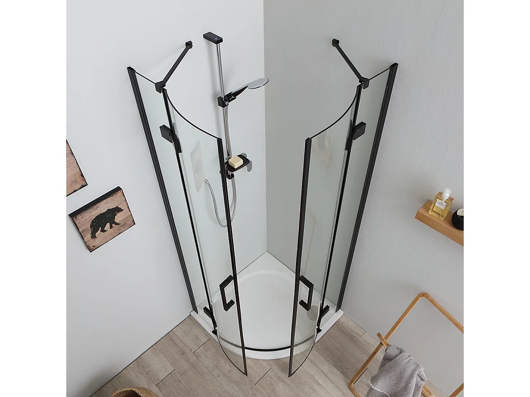 Cabine De Douche D'angle 80X80 Sans Profilés, Noir Mat, Verre 6Mm | London