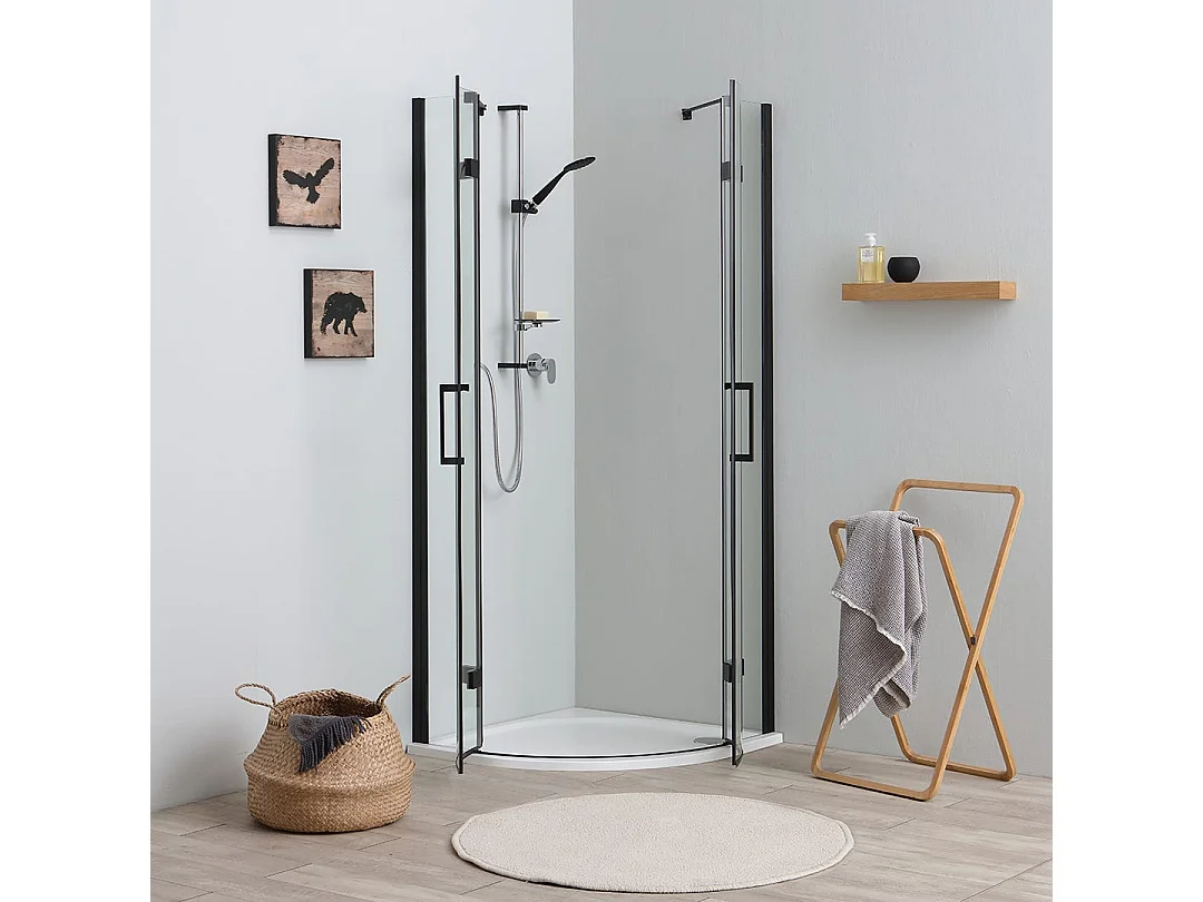 Cabine De Douche D'angle 80X80 Sans Profilés, Noir Mat, Verre 6Mm | London