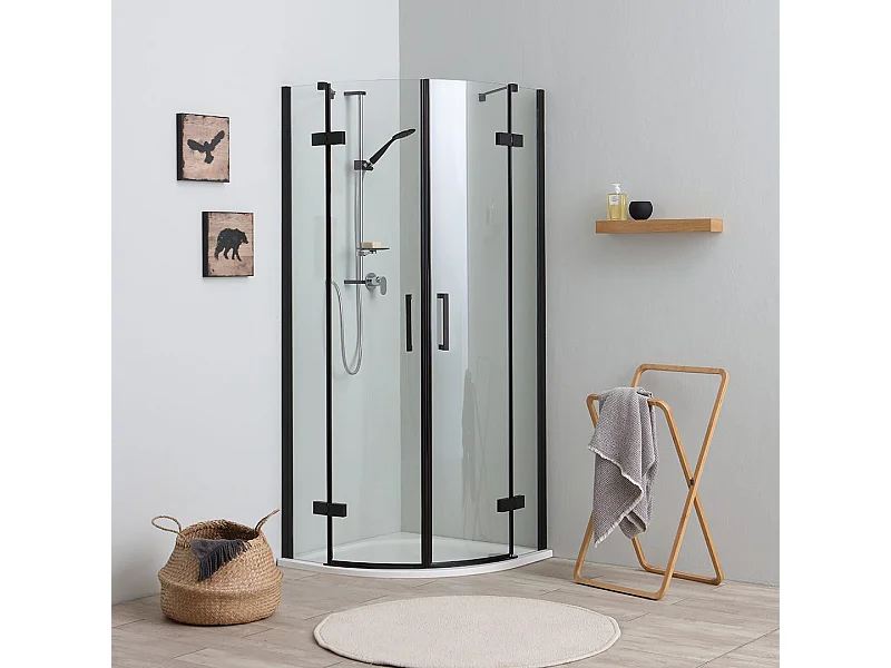 Cabine De Douche D'angle 80X80 Sans Profilés, Noir Mat, Verre 6Mm | London