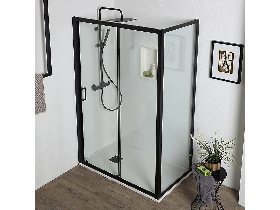 Porte De Douche Niche 100 Cm Porte Coulissante + Paroi Fixe 70 Cm | City