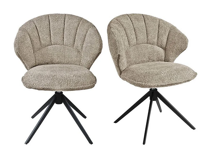 Lot 2 chaises coquillage rotatives 180° tissu bouclette taupe - TISSAIA