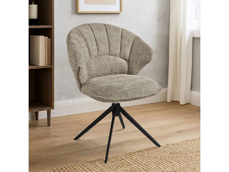 Lot 2 chaises coquillage rotatives 180° tissu bouclette taupe - TISSAIA